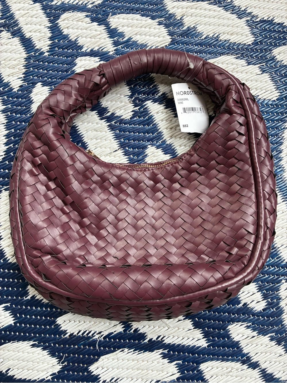 Moda Luxe Cassidy Nordstrom Burgundy Woven Leather Hobo with Gold Zipper